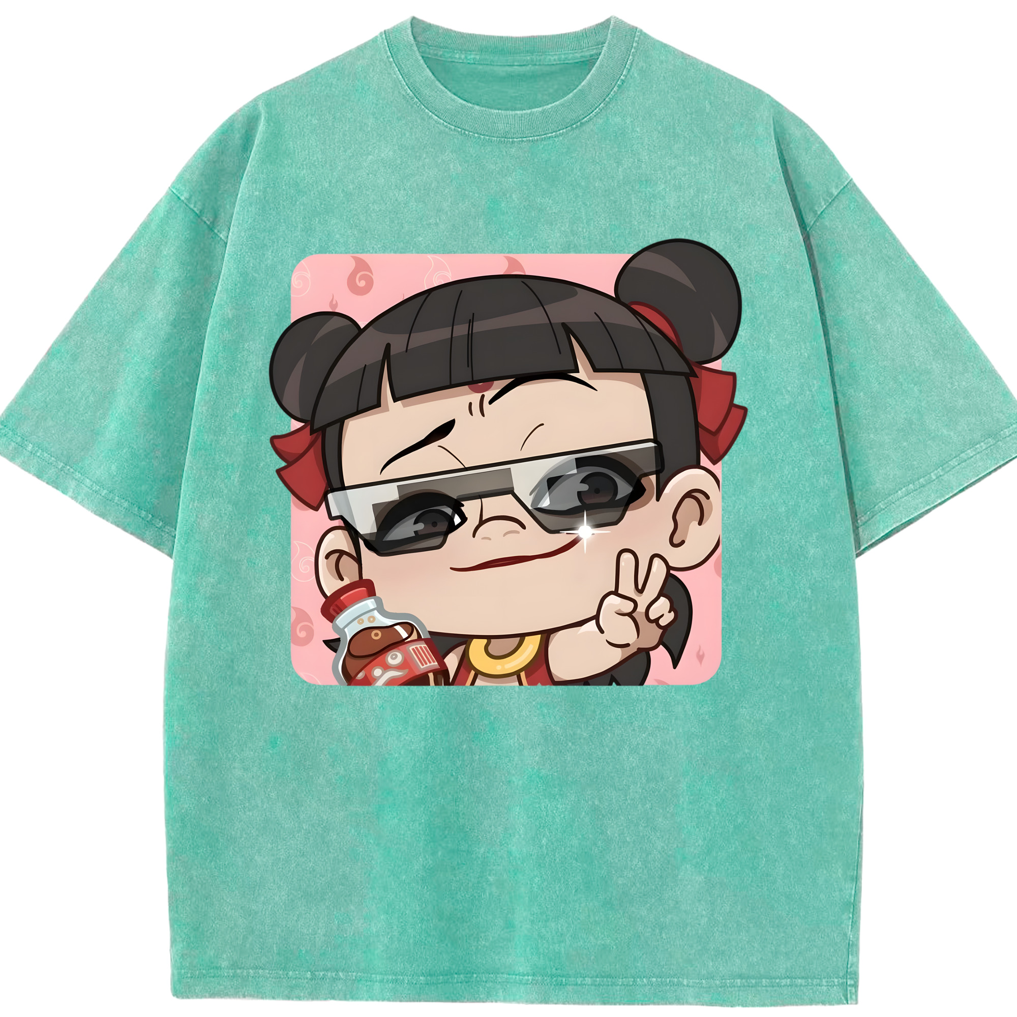 （画像用） Ne Zha 2 ナタ 魔童の大暴れ 綿100% ヴィンテージ風 半袖Tシャツ（フロントプリント）